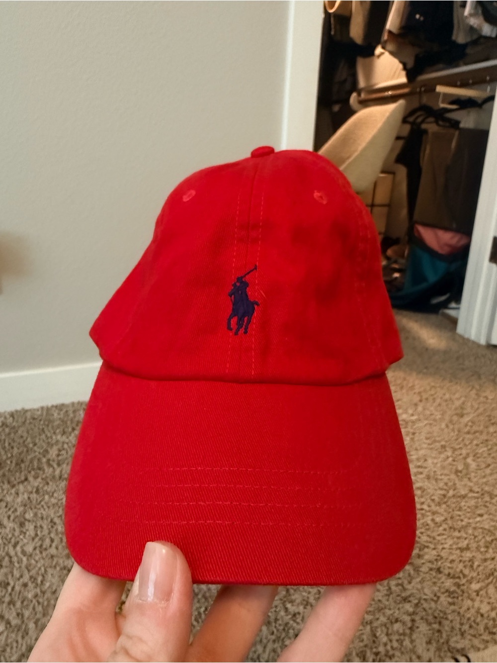 Polo by Ralph Lauren Red Baseball Cap with Navy Pony